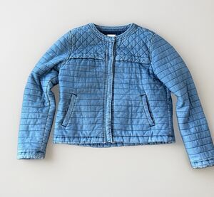 Forever 21 Quilted Denim Jacket Medium M Blue Linear Padded Snap Cotton